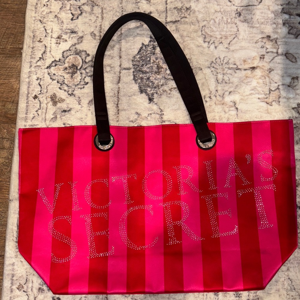 Victoria's Secret Bold Red and Pink Striped Tote